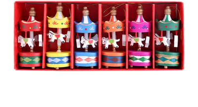 Dailygoods- Muziekdoos Vintage Carrousel - 6 Stuks - Houten Paard Decoratie - Decoratie voor Kinderen - Slaapkamer/Woonkamer - Hoogte 30 cm