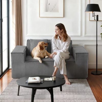 VEVOR Loveseat-bank met twee zitplaatsen (160 cm breed), moderne kleine corduroy-bank met pocketveren en zacht kussen voor slaapkamer, kantoor, appartement, geen montage vereist, grijs