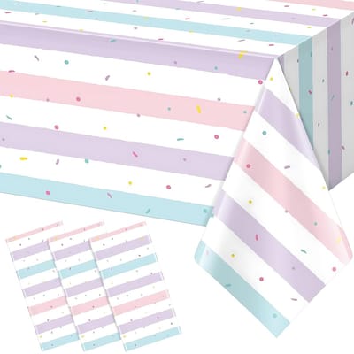 Dailygoods- Tafelkleedset - 3 Plastic Tafelkleden - Waterdicht - IJs Thema - Regenboog Hagelslag Design - 137 x 274 cm - Tafelkleed