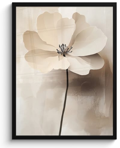 Poster in lijst - Fotolijst 60x80 cm - Posters - Bloem - Beige - Verf - Schaduw - Posterlijst zwart - Decoratie - Wanddecoratie woonkamer - Muurdecoratie slaapkamer