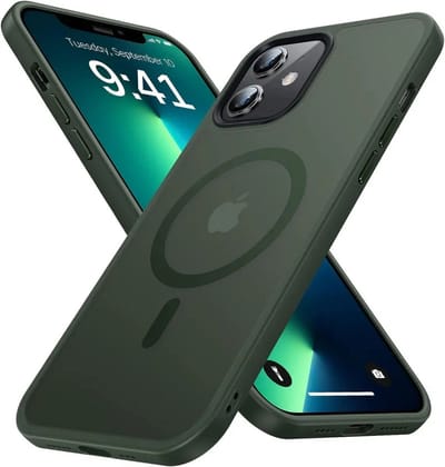 Hoesje Geschikt voor Apple iPhone 12 / 12 Pro - Compatibel met MagSafe - Matte Beschermhoes - Back Cover met Magneet - Geschikt voor Draadloos Opladen met Magnetische Ring - Donkergroen