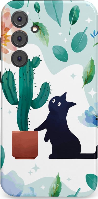 Casetastic hoesje geschikt voor Samsung Galaxy A35 - Dubbellaagse bescherming - Cactuskat - Fashion Case - Lichtgrijs Turquoise Wit Mintgroen