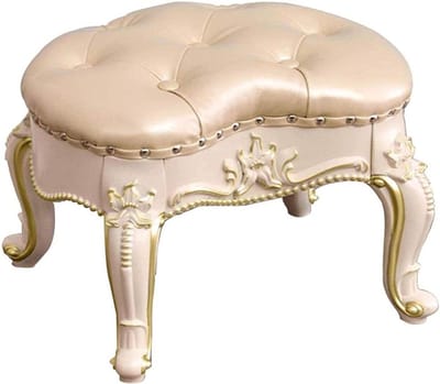 Voetenbankje en Poef - Zitje Hocker - Voeten Rusten - Massief Houten Frame - 42X32X30CM - Goud