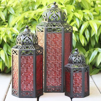 Marokkaanse stijl decoratieve kaarsenlantaarns set van 3