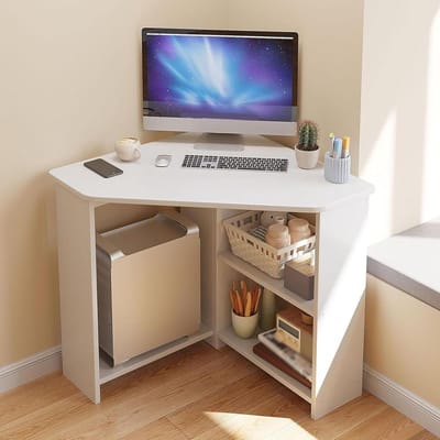 Kleine ruimtelijke hoektafel, hoekkast, computerbureau met opslagrekken, bureau, driehoektafel voor het huiskantoor, werkstation, geschikt voor appartementen, slaapkamers, slaapzalen B,67CM