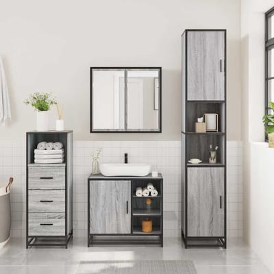 vidaXL - 3-delige - Badkamermeubelset - bewerkt - hout - grijs - sonoma - eikenkleur