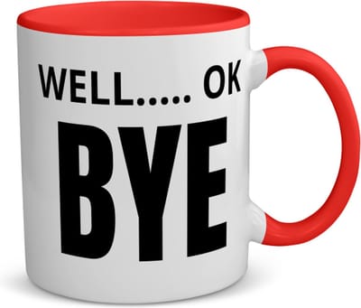 Akyol - well ok bye koffiemok - theemok - rood - Afscheid bedank cadeau - collega's - werk - afscheidscadeau - verjaardagscadeau - kado - 350 ML inhoud