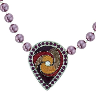 Behave - Ketting - Emaille Druppel - Parel - Paars - 45 cm