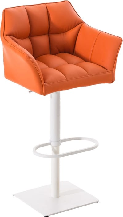 CLP Barkruk Damaso met kunstleren bekleding, 360 graden draaibaar, traploos in hoogte verstelbaar, tot 240 kg wit/oranje