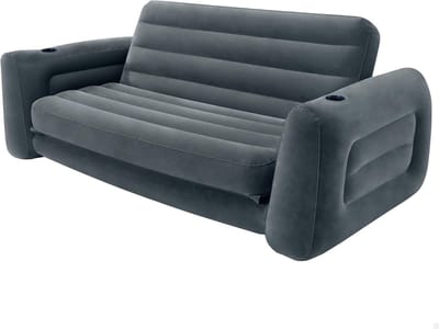 Slaapbank 66552 - formaat 203 x 231 x 66 cm - comfortabel - grijze stof Opblaasbare zetel