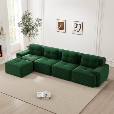 MODENUIT Hoekbank 4-Zits - Modulair Met Chaise Longue En Diepe Zitting - Voor Woonkamer - Corduroy Groen