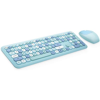 Mofii 666 toetsenbord-muiscombo Draadloos 2.4G Gemengde kleur 110-toetsen toetsenbord-muisset met ronde punk blauw