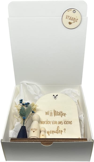 Geschenkbox wil jij mijn METER zijn? | blauw | peg doll | houten poppetje | liefste meter | meter vragen | meter worden | peettante vragen | peettante worden | cadeau | geschenkdoos | giftbox