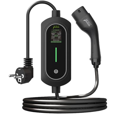 Draagbare EV Lader - EVSE Laadkabel Type 2 - 3,5 kW - 5 Meter - Instelbaar 8A-16A - Mobiele Thuislader - Schuko Stekker - LCD Display - Inclusief Opbergtas [54932]