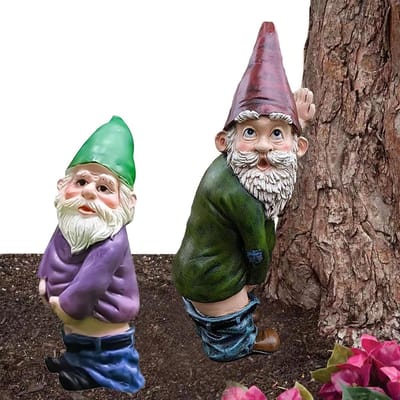 Tuinkabouters set van 2 stuks | Decoratieve tuinbeelden voor binnen en buiten | Terrasdecoratie met schattige kabouterfiguren