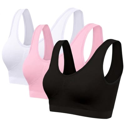Zwart roze wit sport beha dames – naadloze sport bh set – elastische dunne sport top zonder sluiting – ademende sport bh met brede schouderbanden – lichte ondersteuning – fitness yoga hardlopen – maat S – set van 3
