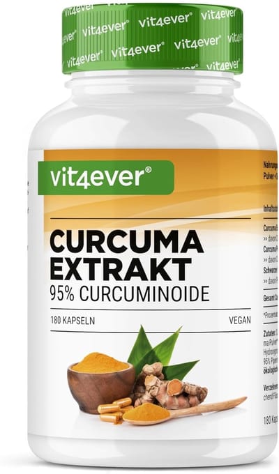 Curcuma / Kurkuma extract - 180 capsules - Premium: Met 98% extract - Curcumine gehalte per dagelijkse portie komt overeen met 17.150 mg kurkuma - Veganistisch - Vit4ever