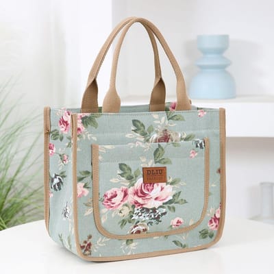 Sac à déjeuner esthétique à imprimé floral Sac à déjeuner isotherme de grande capacité Sac à main isotherme pour l'école, le travail, les voyages, le pique-nique vert