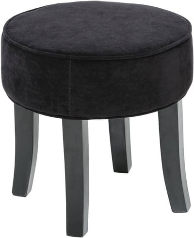 Ronde Zwarte Fluvelen Kruk - Zachte Zitpoef met Houten Poten (35x35 cm)