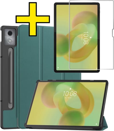 Hoes - Geschikt voor Lenovo Idea Tab Pro - Met Screenprotector - Trifold Bookcase - Hard Cover - Hardcover Book Case - Tablet Hoesje - Donkergroen