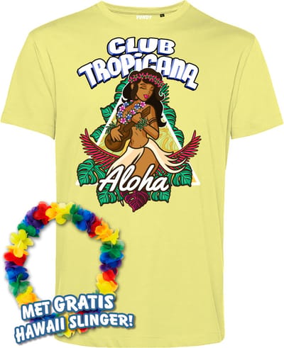 T-shirt Hawaiian Hula Ukelele | Toppers in Concert 2024 | Club Tropicana | Hawaii Shirt | Ibiza Kleding | Lichtgeel | maat XS