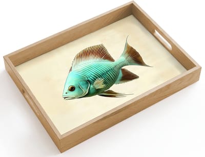 Dienblad hout 40x30 cm - Schootdienblad - Schubben - Vis - Mint - Minimalistisch - Borrelplank rechthoek - Plateau dienbladen