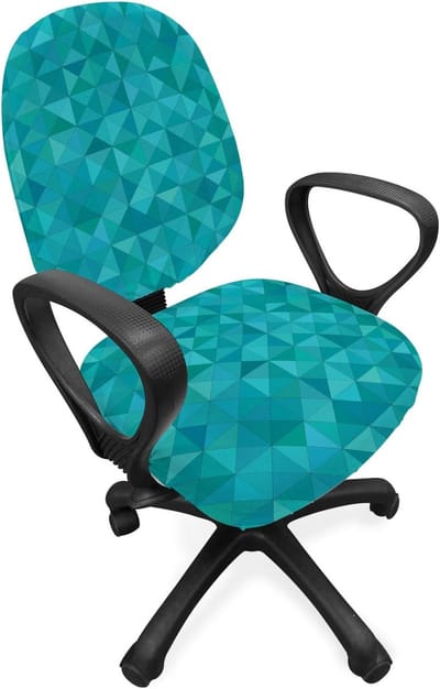 ABAKUHAUS Teal bureaustoel met overtrek, driehoeken vierkanten modern, decoratieve beschermhoes gemaakt van stretchstof, turquoise aqua