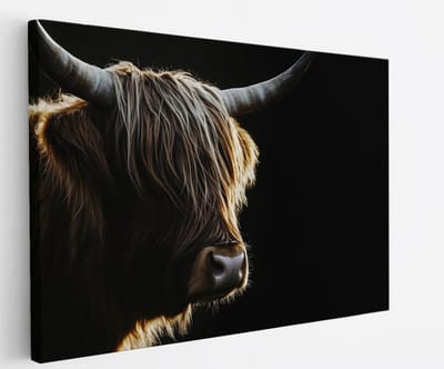 Saammp - Canvas Schilderij Schotse Hooglander Koe tussen de rode bloemen - Dieren - Natuur - 60x40 - Foto op canvas - Wanddecoratie - muurdecoratie Woonkamer - Slaapkamer decoratie - Canvas Print