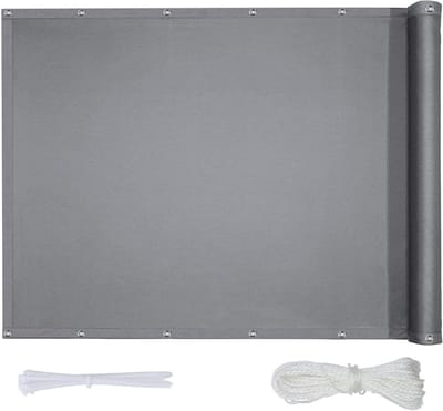 Balkonscherm, inkijkbescherming, balkonafdekking, 145 x 900 cm, ondoorzichtig, waterdicht, winddicht, uv-bescherming, voor tuin, terras, met kabelbinders en touw, grijs