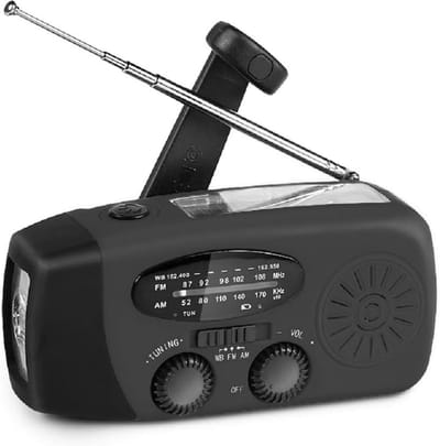 Noodradio - Powerbank 2000 mAh - Noodradio Opwindbaar - Zaklamp - Solar opwindbaar - SOS alarm - Draagbare - Radio Met Accu Batterij Voor Noodsituaties - USB-C kabel - Noodpakket - Solar - Voor Rampen/Camping - Zwart