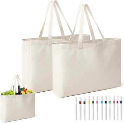 Grote Herbruikbare Jute Tas met Kleurpotloden, Ideaal voor Schilderen en DIY Projecten, 45 × 35 × 8 cm, Set van 2 Stuks