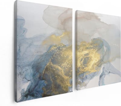 Artaza Canvas Schilderij Tweeluik Abstracte Kunst van Grijze Gouden Marmer - 120x80 - Foto Op Canvas - Canvas Print