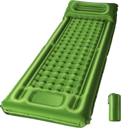 Famanu – Zelfopblazende campingmat, 12 cm dikke opblaasbare slaapmatras, eenpersoons, ultralicht luchtmatras met ingebouwde pomp, koppelbare kampmat voor backpacken, wandelen, tent, reizen (groen)