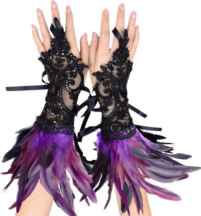 Feather Manchetjes en Armband, Decoratieve Veren voor Halloween en Carnaval, Gothic Kostuum Accessoires