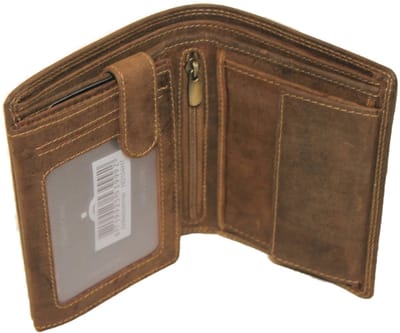 OI Hunter bruine lederen heren portemonnee / bruine leren billfold hoog model / beurs voor veel pasjes / RFID SAFE / bruin leer / 104H