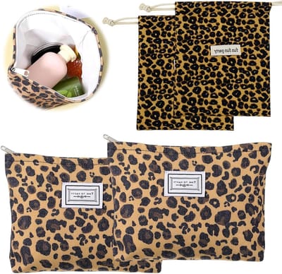 Corduroy Toilettas met Luipaardpatroon, Waterdichte Make-up Tas voor Thuis, Kantoor en Reizen, Set van 4 Stuks