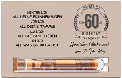 Dailygoods- Wenskaart Houten 60e Verjaardag - Geldcadeau - Tegoedbon - Grappige Geschenkdoos - Verjaardagsgeschenk - Onvergetelijke Herinneringen - Verjaardagskaart