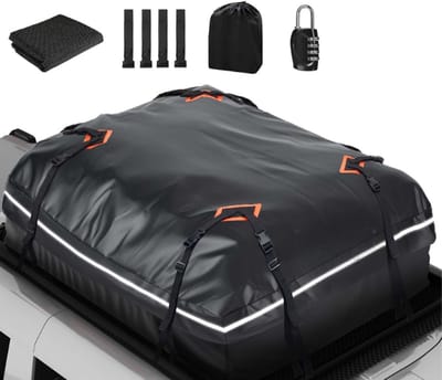 Famanu - Daktas 425 liter, opvouwbare dakkoffer met antislipmat en verstevigingsbanden – Zwart