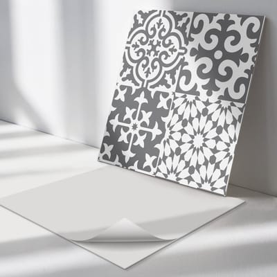 Wallfluent Vinyl Tegels - Decoratieve Patronen op tegels Zelfklevende Vinyl Tegels - 30 cm x 30 cm - Grijs Vinyl Tegels - Verpakking van 9 stuks - Vierkant PVC Tegels - Texturen Plaktegels - Vinyl Wandtegels - Plaktegels Keuken en Badkamer