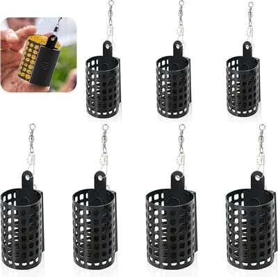 6 Stuks Visvoer Mand met Gewichten en Wervelkolom, Ronde Voeder Mand voor Karpervissen en Vijveraccessoires, Ideaal voor Effectief Vissen