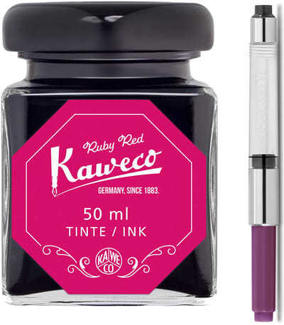 Kaweco - Ink bottle en Standaard Converter - Ruby Red - potje vulpeninkt - Rode originele Kaweco-inkt in 50 ml glas - Converter met rode achterkant