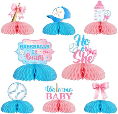 NTH products- Honkballen Geslacht Onthullen - 8 Stuks - Honingraat Centerpieces - Sport Thema Decoraties - Jongen/Meisje - Feestartikelen - Genderonthulling