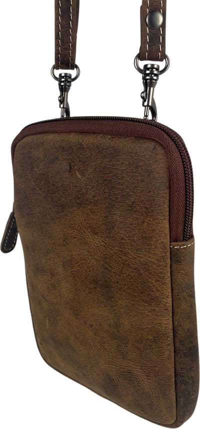 Telefoontasje - Cognac - Crossbody Tas Dames - Pasje - Geld - Smartphone - Leer - Verstelbare Schouderband
