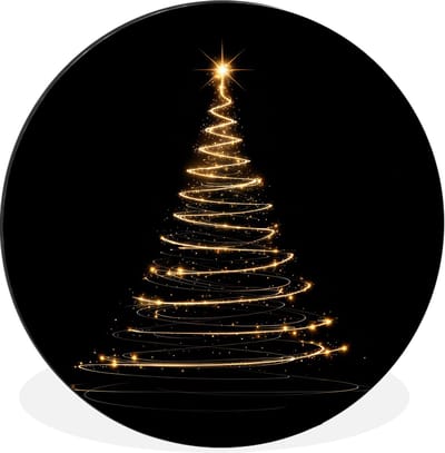 WallCircle - Wandcirkel - Muurcirkel - Magisch - Kerstboom - Lichtspiralen - Zwart - Aluminium - Dibond - 30x30 cm - Binnen en Buiten
