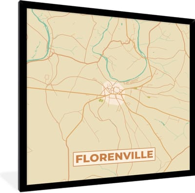 Fotolijst incl. Poster - Florenville - Stadskaart - Vintage - Kaart - Plattegrond - 40x40 cm - Posterlijst