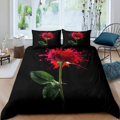 Rode Roos Dekbedovertrek Set Roos Bloemenprint Beddengoed Set Romantische Frisse Stijl King Size Dekbedovertrek met Kussenslopen voor Geliefden 135x200cm 2pcs