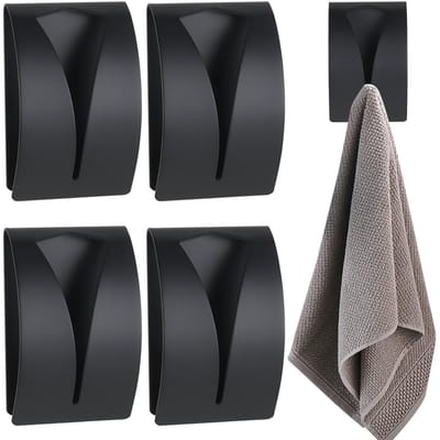 longziming -Zelfklevende Handdoekhaken – Roestvrij Staal – Zwart – Zonder Boren – Sterke Plaklaag & Roestbestendig – Set van 4
