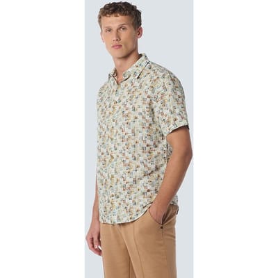 No Excess Shirt Short Sleeve Allover Printed With Linen Green Maat: S | Casual Overhemden Outlet | Heren | Ecru