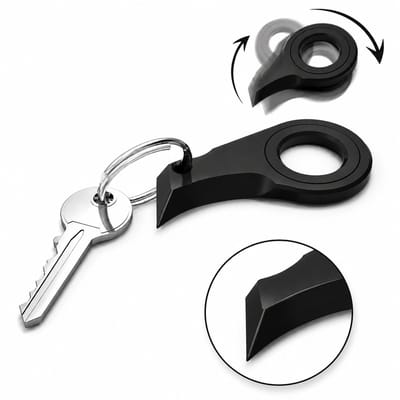 Doosopener Sleutelhanger – Key Spinner Fidget – Veilige Pakketopener – Mini Box Opener – Stress Relief Gadget – Compact EDC Tool – Zwart