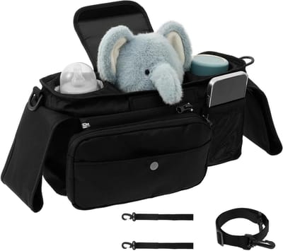 Kinderwagen Organizer - Buggy Tas - Baby Spullen Meenemen - Geïsoleerde Bekerhouders - 32 x 17.5 cm - Zwart
